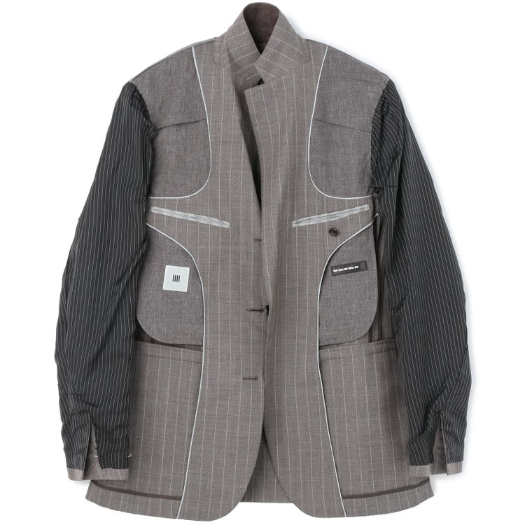 シルバーライン 【CLASSICO TAPERED】【春夏】3釦段返りシングルスーツ 2タック/グレージュ×ストライプ/ウエストムーブ/NEW ZEALAND WOOL MIX/※裾上げ必要 グレー中間