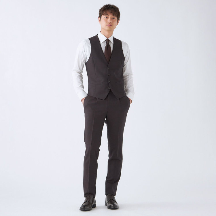 シルバーライン 【発送在庫あり】【CLASSICO TAPERED】【年間】2釦シングルスリーピーススーツ 1タック/ブラウン/※裾上げ必要 茶中間