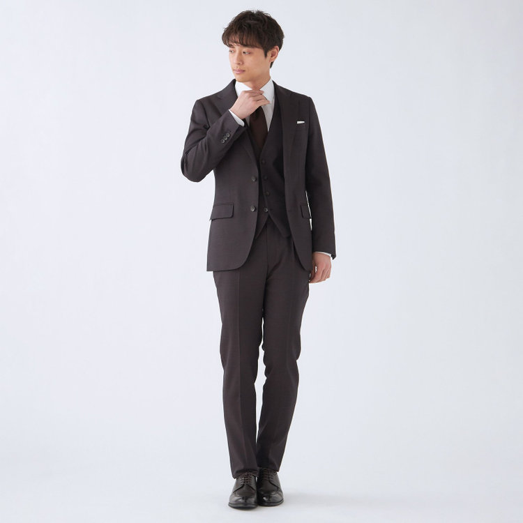 シルバーライン 【発送在庫あり】【CLASSICO TAPERED】【年間】2釦シングルスリーピーススーツ 1タック/ブラウン/※裾上げ必要 茶中間