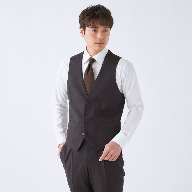 シルバーライン 【発送在庫あり】【CLASSICO TAPERED】【年間】2釦シングルスリーピーススーツ 1タック/ブラウン/※裾上げ必要 茶中間