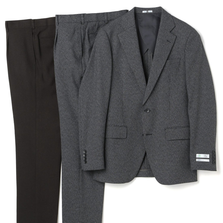 シルバーライン 【CLASSICO TAPERED】【秋冬】コーディネートパンツ付き/2釦シングルスーツ 1タック/グレー×ハウンドトゥース+ブラックソリッドパンツ/ウエストムーブ/4S SUSTAINABILITY&ECOLOGY FABRIC/※パンツ裾上げ済仕様 グレー中間