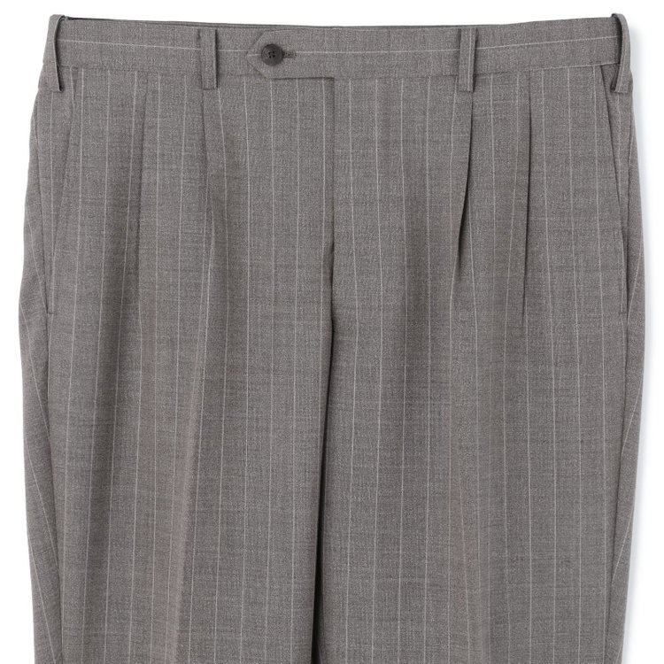 シルバーライン 【CLASSICO TAPERED】【春夏】3釦段返りシングルスーツ 2タック/グレージュ×ストライプ/ウエストムーブ/NEW ZEALAND WOOL MIX/※裾上げ必要 グレー中間