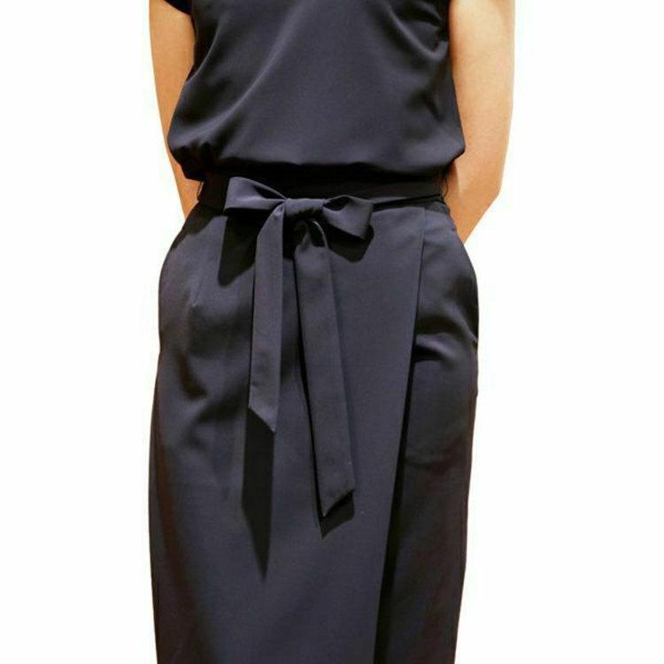 ブラックライン 【WEB限定/OUTLET】【SL】【年間】ロング丈巻きスカート/ネイビー/リボンベルト付き/ウォッシャブル ネイビー系(紺)