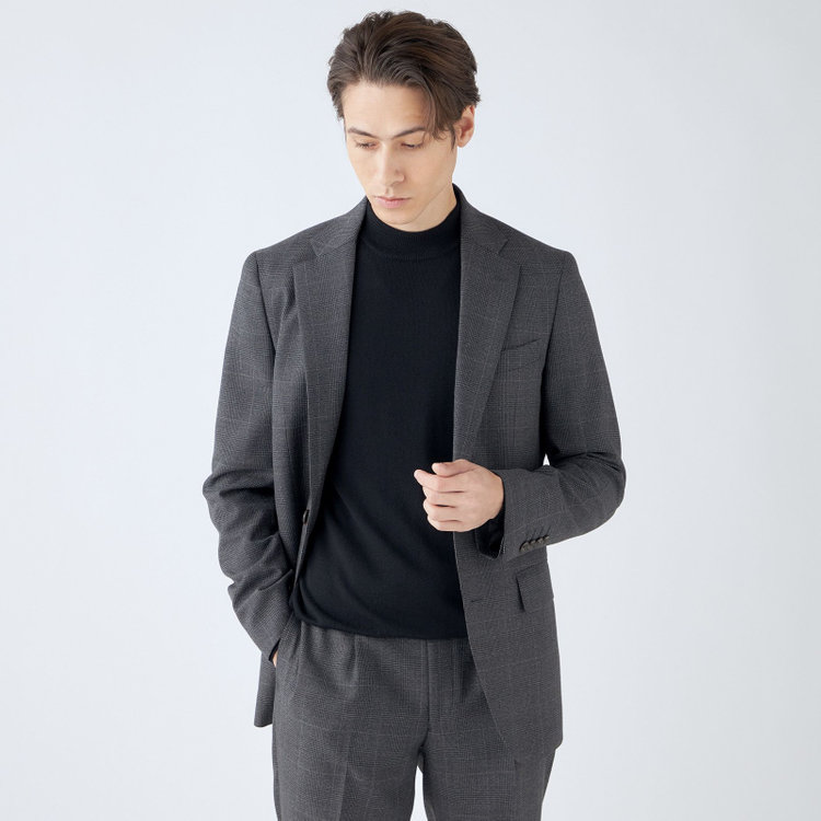 シルバーライン 【発送在庫あり】【CLASSICO TAPERED】【秋冬】スペアパンツ付き/2釦シングルスーツ 1タック/グレー×グレンチェックオーバーペン/ウォッシャブル/※裾上げ必要 グレー中間