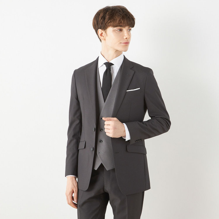 ブラックライン 【SLIM TAPERED_2】【年間】2釦シングルスリーピーススーツ 0タック/グレー/ウエストシャーリング/4S/※パンツ裾直し必要 グレー濃色