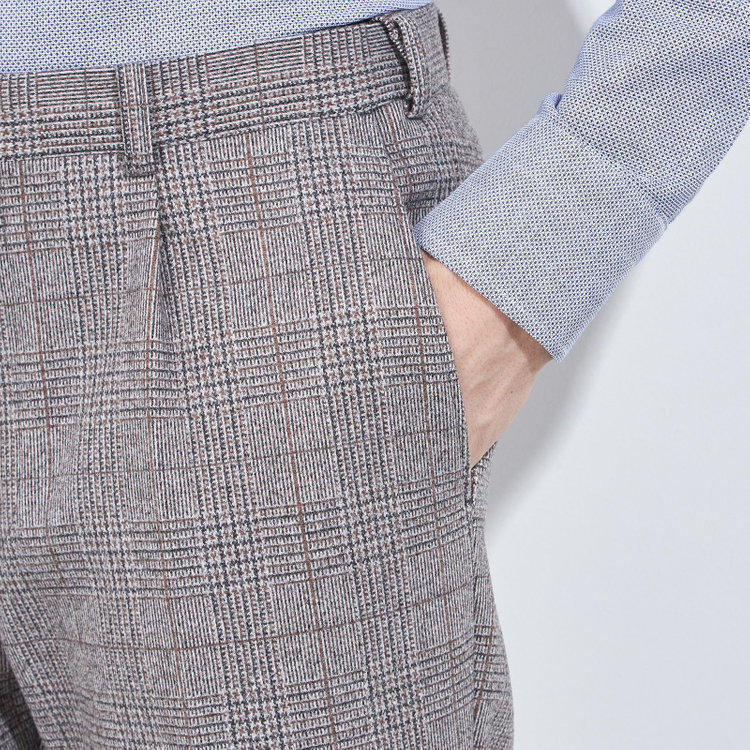 シルバーライン 【5DAYS CLOSET】【RBC】【秋冬】1タックテーパードパンツ/ブラウン×チェック/ウエストムーブ/※裾上げ必要 茶中間