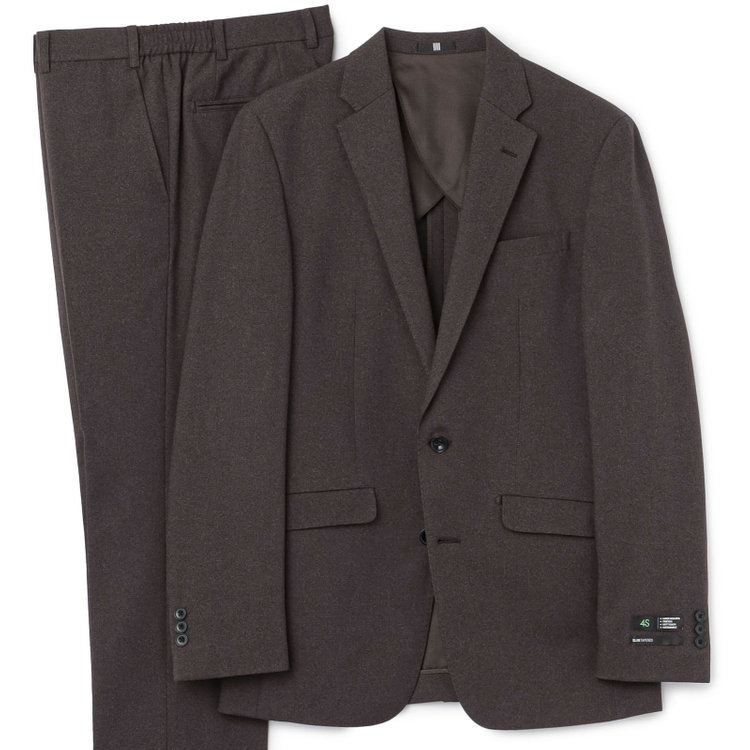 ブラックライン 【SLIM TAPERED_2】【年間】2釦シングルスーツ 0タック/ブラウン/ウエストシャーリング/4S SUSTAINABILITY&ECOLOGY FABRIC/ウォッシャブル/※パンツ裾上げ済仕様 茶中間