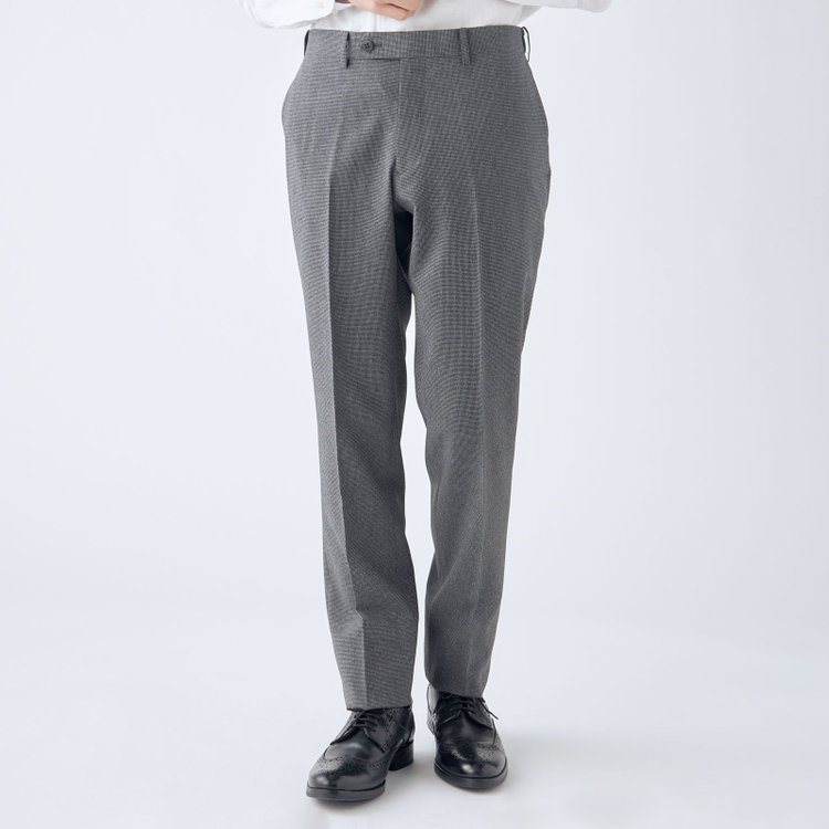ブラックライン 【SLIM TAPERED】【春夏】0タックテーパードパンツ/グレー＆ブラック×ハウンドトゥース/ウエストムーブ/ウォッシャブル/4S SUSTAINABILITY&ECOLOGY FABRIC/※裾上げ必要 グレー中間