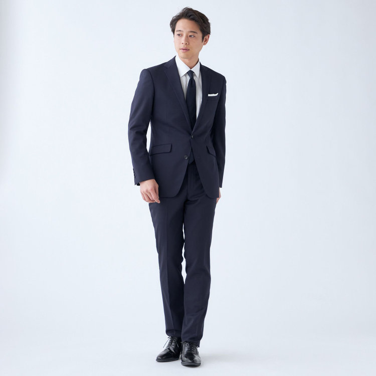 SUIT SELECT　アウトレット 【WEB限定/OUTLET/汚れ・キズ等有】【KSW】【年間】2釦シングルスーツ 0タック/ネイビー/ウエストシャーリング/ウォッシャブル/MOVING STRETCH/※裾上げ必要 紺中間