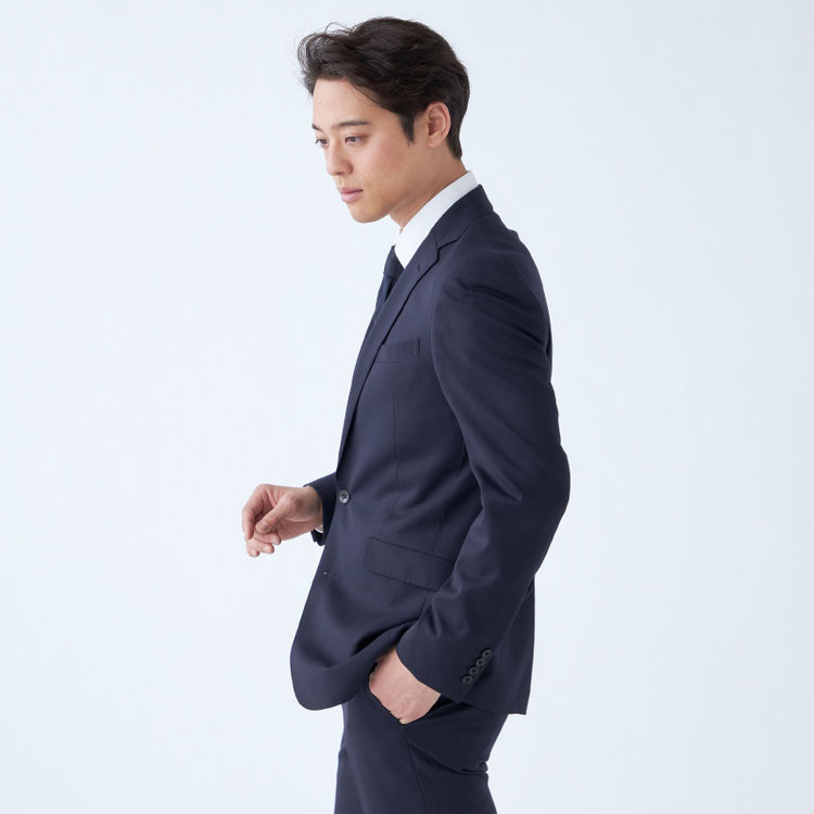 SUIT SELECT　アウトレット 【WEB限定/OUTLET/汚れ・キズ等有】【KSW】【年間】2釦シングルスーツ 0タック/ネイビー/ウエストシャーリング/ウォッシャブル/MOVING STRETCH/※裾上げ必要 紺中間