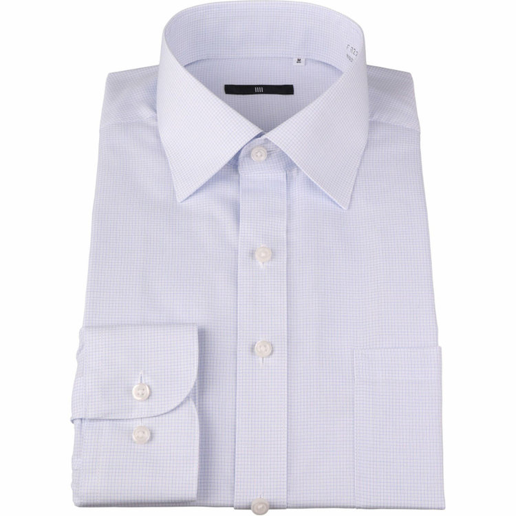 SUIT SELECT　アウトレット 【WEB限定/OUTLET/汚れ・キズ等有】【WEB限定/OUTLET】【BLACK LINE】【形態安定】ワイドカラードレスワイシャツ/ホワイト×サックスチェック ブルー系(青)