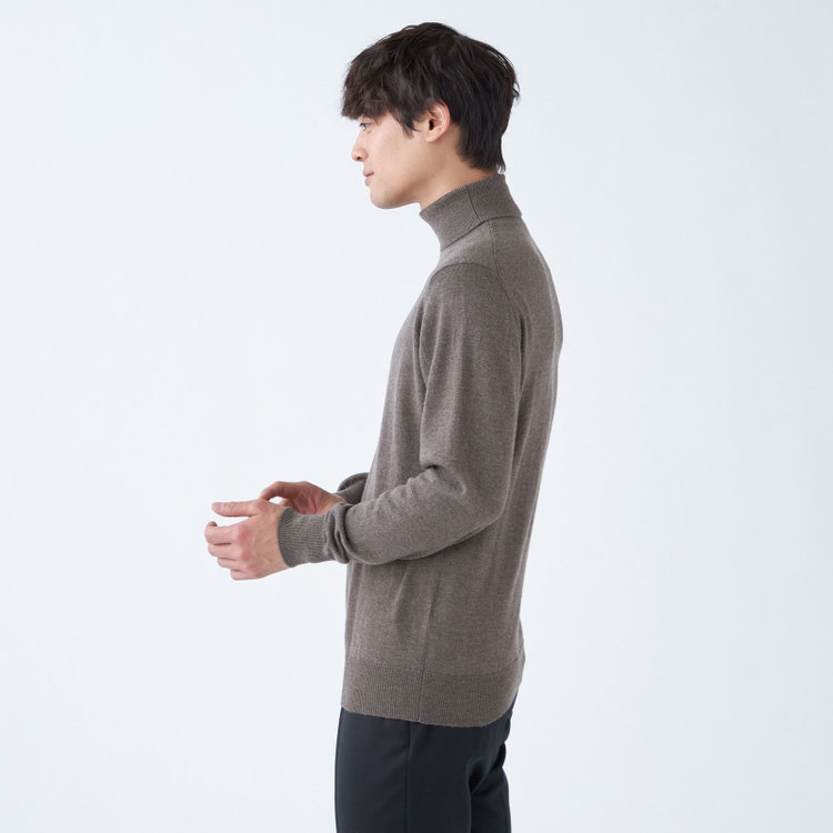 スーツセレクト 【RBC】【秋冬】ウール100％タートルネックニットセーター/ブラウン/ZEGNA BARUFFA/マシンウォッシャブル 茶中間