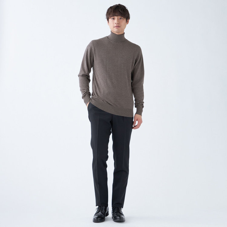 スーツセレクト 【RBC】【秋冬】ウール100％タートルネックニットセーター/ブラウン/ZEGNA BARUFFA/マシンウォッシャブル 茶中間