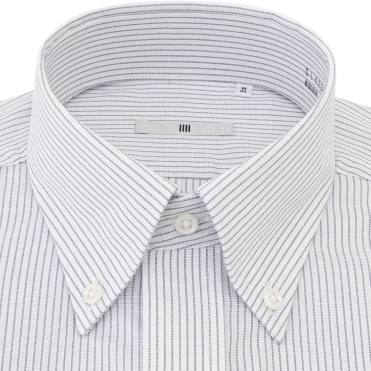 シルバーライン 【SILVER LINE】【形態安定】ボタンダウンワイシャツ/ホワイト×グレーストライプ グレー中間
