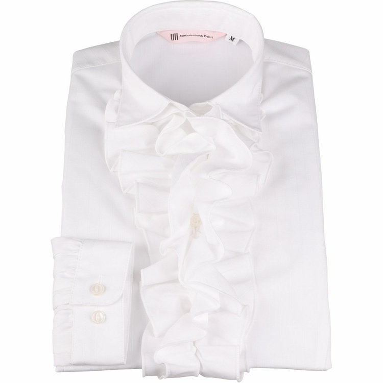 スーツセレクト 【SUIT SELECT×Samantha Thavasa】【長袖】リボン&フリル取り外しスキッパー/ホワイト×ドビーストライプ/形態安定 ホワイト系(白)