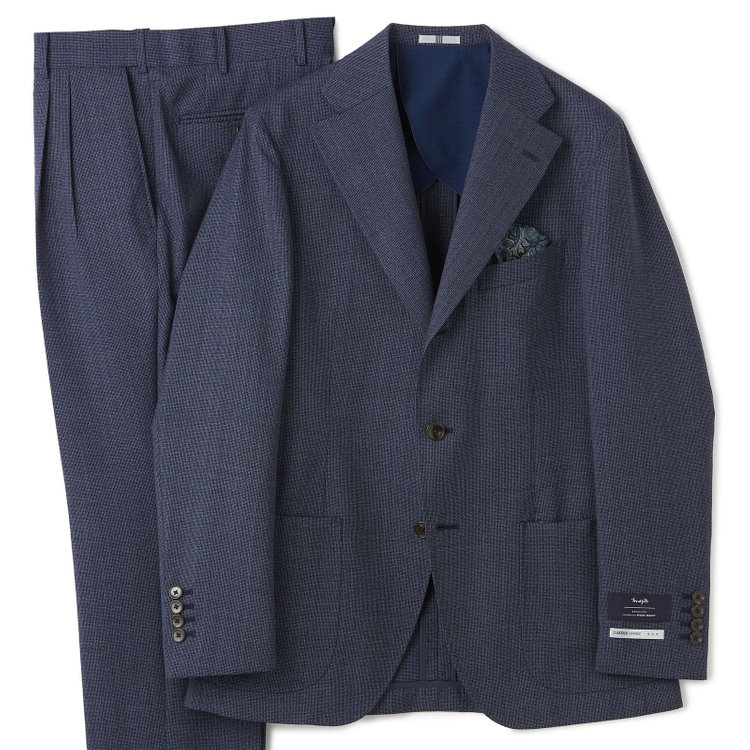 シルバーライン 【CLASSICO TAPERED】【春夏】3釦段返りシングルスーツ 2タック/ネイビー/パッチポケット/ウエストムーブ/MARZOTTO/※裾上げ必要 青濃色
