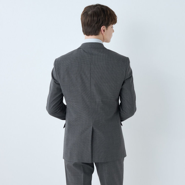 ブラックライン 【KSW】【春夏】スペアパンツ付き/2釦シングルスーツ 0タック/グレー×チェック/WASHABLE SUIT/※パンツ裾直し必要 グレー中間
