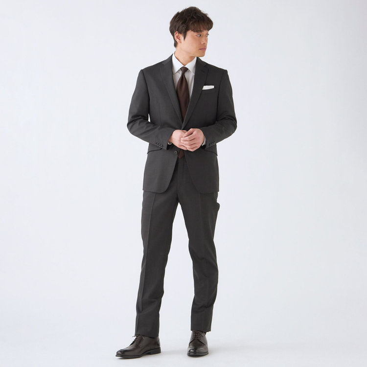 ブラックライン 【発送在庫あり】【KSW】【年間】2釦シングルスーツ 0タック/ダークグレー×チェック/ウォッシャブルパンツ/※裾上げ必要 黒