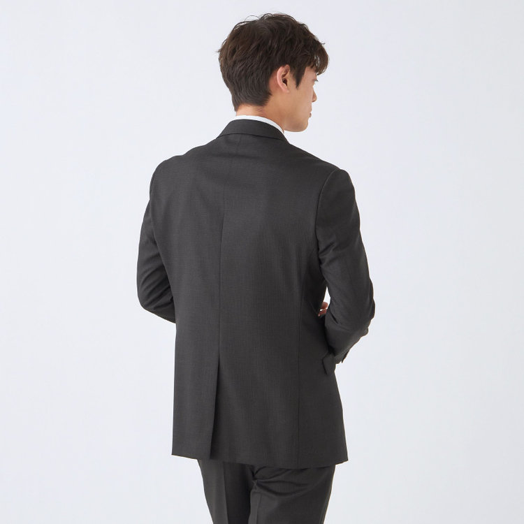 ブラックライン 【発送在庫あり】【KSW】【年間】2釦シングルスーツ 0タック/ダークグレー×チェック/ウォッシャブルパンツ/※裾上げ必要 黒