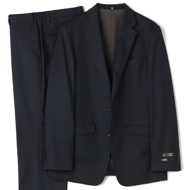 【SLIM TAPERED_2】【年間】2釦シングルスリーピーススーツ 0タック/ネイビー/ウエストシャーリング/4S SUSTAINABILITY&ECOLOGY FABRIC/※パンツ裾上げ済仕様