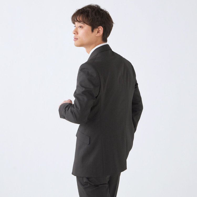 ブラックライン 【発送在庫あり】【KSW】【年間】2釦シングルスーツ 0タック/ダークグレー×チェック/ウォッシャブルパンツ/※裾上げ必要 黒