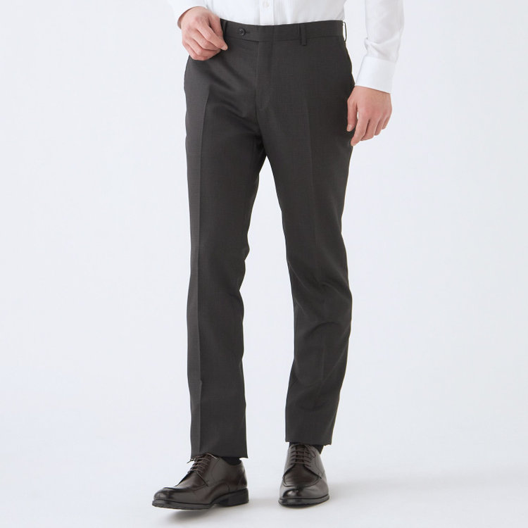 ブラックライン 【発送在庫あり】【KSW】【年間】2釦シングルスーツ 0タック/ダークグレー×チェック/ウォッシャブルパンツ/※裾上げ必要 黒