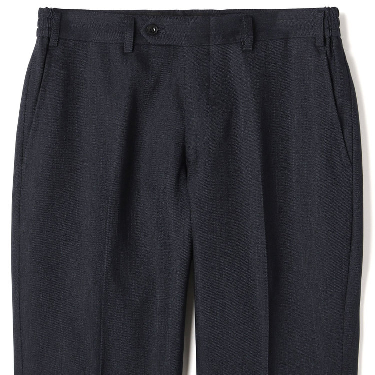 ブラックライン 【SLIM TAPERED】【年間】 2釦シングルスリーピーススーツ 0タック/ ダークネイビー×デジタルデニム  /ウエストシャーリング/ 4S TAKE OUT SUITS / ※パンツ裾上げ済仕様 紺濃色