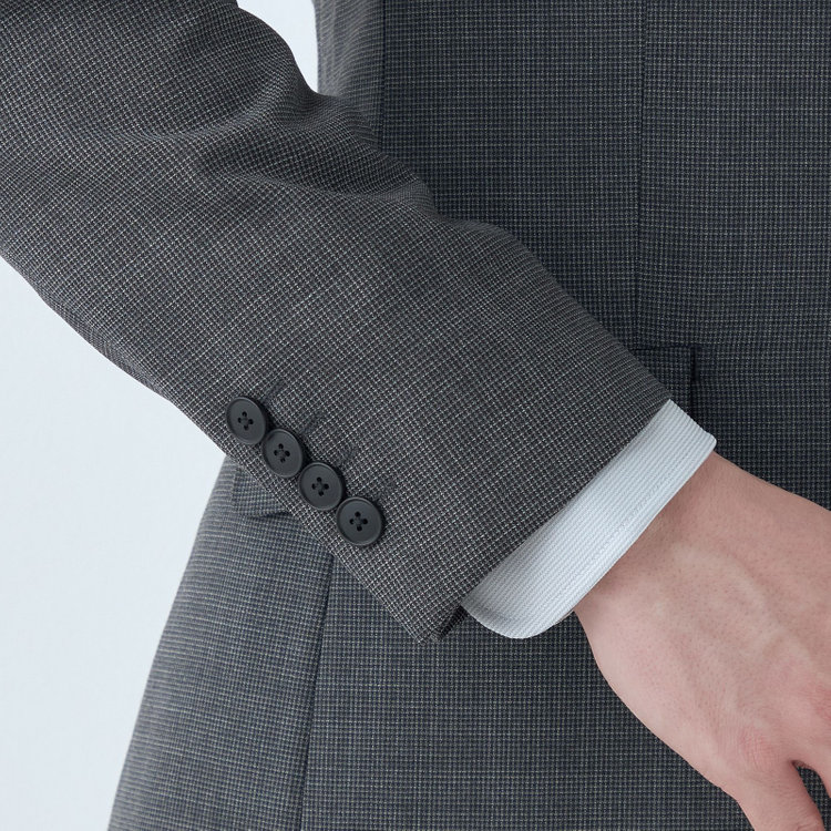 ブラックライン 【KSW】【春夏】スペアパンツ付き/2釦シングルスーツ 0タック/グレー×チェック/WASHABLE SUIT/※パンツ裾直し必要 グレー中間