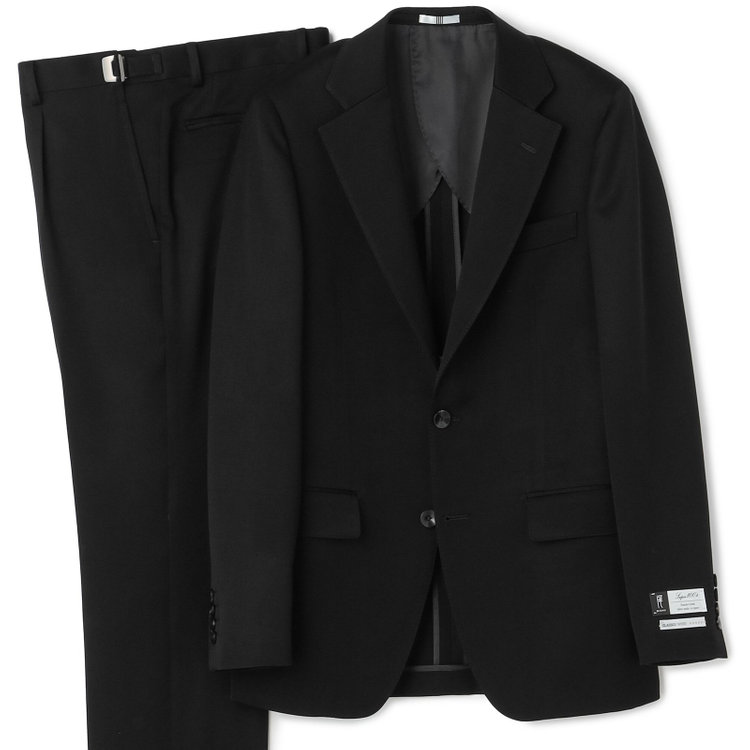 シルバーライン 【CLASSICO TAPERED】【年間】【フォーマル対応可】2釦シングルフォーマルスーツ 1タック/ブラック×ソリッド/BISHU JAPAN FABRIC Super100's/ウエストサイドアジャスター仕様/※裾上げ必要 黒