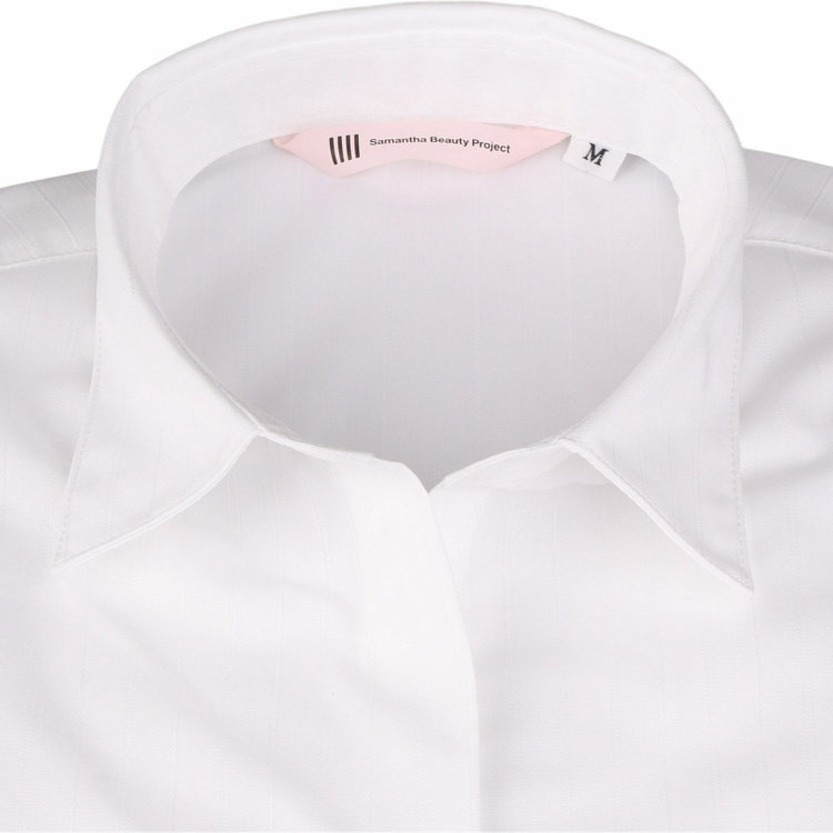 スーツセレクト 【SUIT SELECT×Samantha Thavasa】【長袖】リボン&フリル取り外しスキッパー/ホワイト×ドビーストライプ/形態安定 ホワイト系(白)