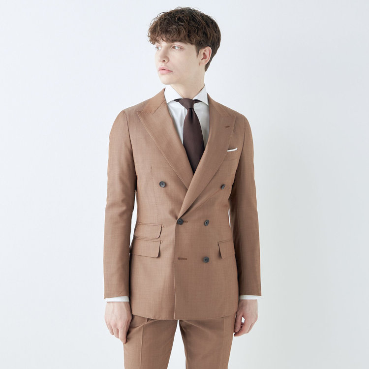 シルバーライン 【発送在庫あり】【CLASSICO TAPERED】【春夏】6釦2掛けダブルスーツ 2タック/ライトブラウン/チェンジポケット/MARZOTTO/※パンツ裾直し必要 茶淡色