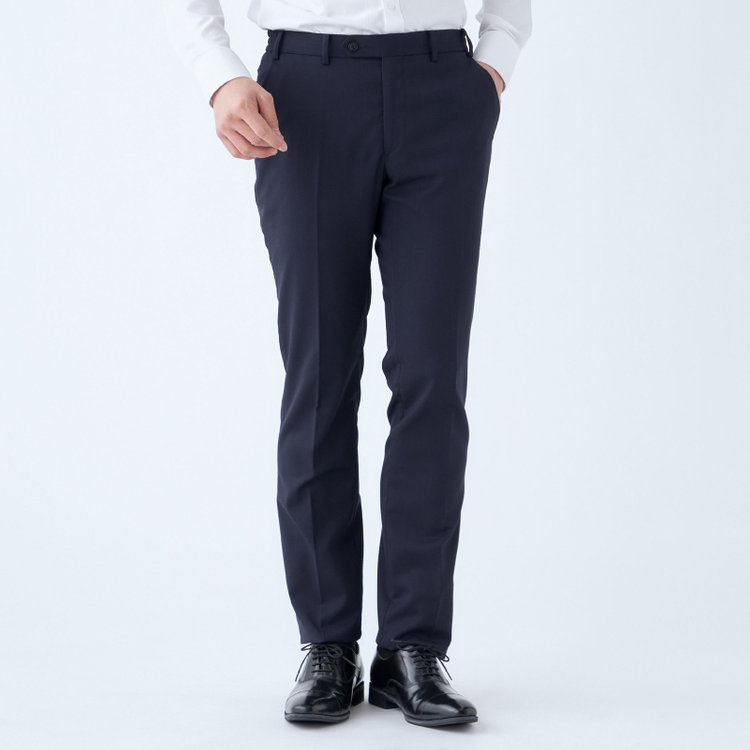 SUIT SELECT　アウトレット 【WEB限定/OUTLET/汚れ・キズ等有】【KSW】【年間】2釦シングルスーツ 0タック/ネイビー/ウエストシャーリング/ウォッシャブル/MOVING STRETCH/※裾上げ必要 紺中間