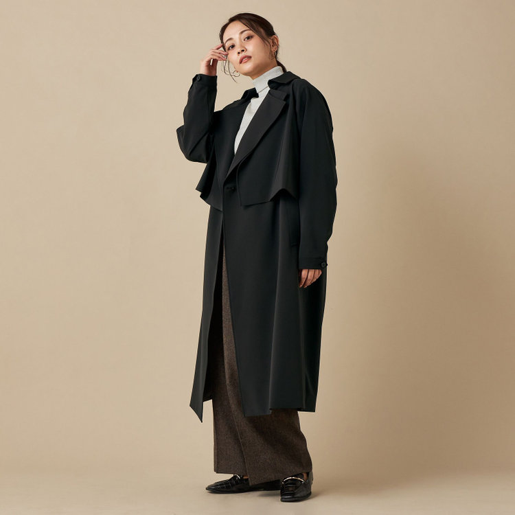 4WAYトレンチコート /ブラック /ツイル素材 /ロングジレ+短丈ジャケット オンオフ対応
