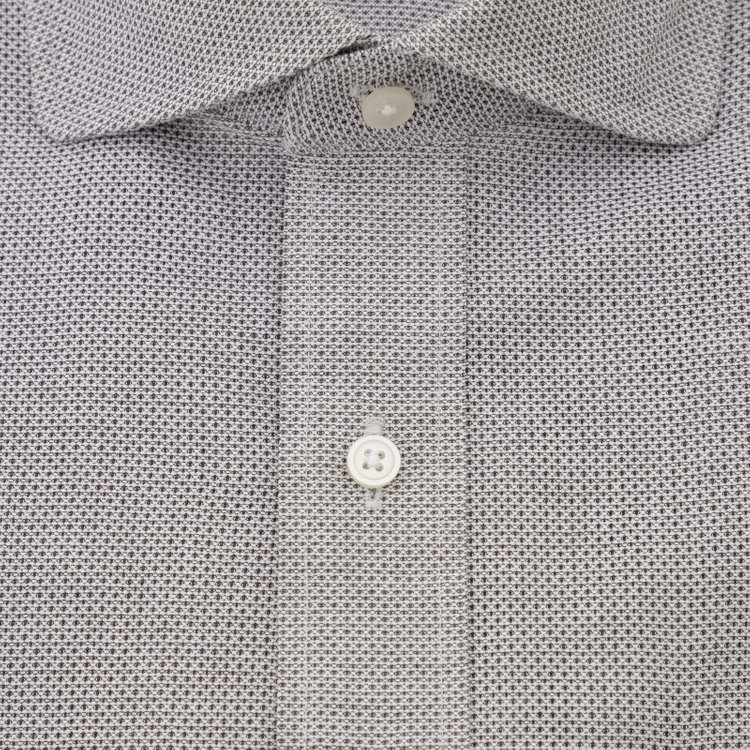 シルバーライン 【発送在庫あり】【CLASSICO TAPERED】ホリゾンタルワイドドレスワイシャツ/ブラウン×レノクロス(からみ織り) 茶中間