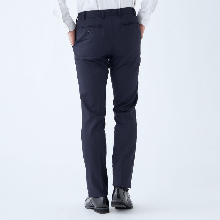 SUIT SELECT　アウトレット 【WEB限定/OUTLET/汚れ・キズ等有】【KSW】【年間】2釦シングルスーツ 0タック/ネイビー/ウエストシャーリング/ウォッシャブル/MOVING STRETCH/※裾上げ必要 紺中間