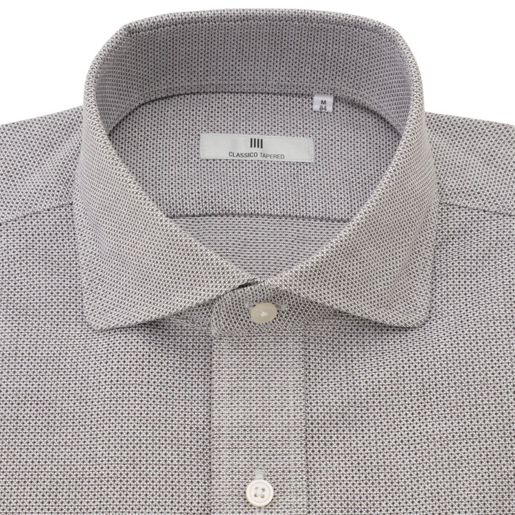 シルバーライン 【発送在庫あり】【CLASSICO TAPERED】ホリゾンタルワイドドレスワイシャツ/ブラウン×レノクロス(からみ織り) 茶中間