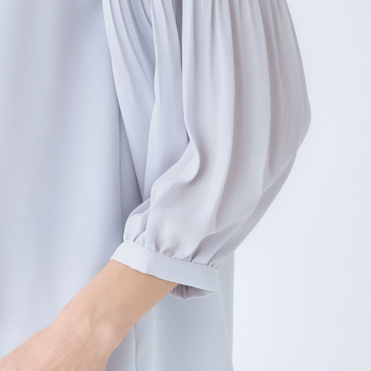 シルバーライン 【SILVER LINE/7分袖】配色切り替えバンドカラープルオーバー/グレー/「ウォッシャブル可能」「2WAYストレッチ」「防シワ」「UV加工」「接触冷感」 グレー淡色