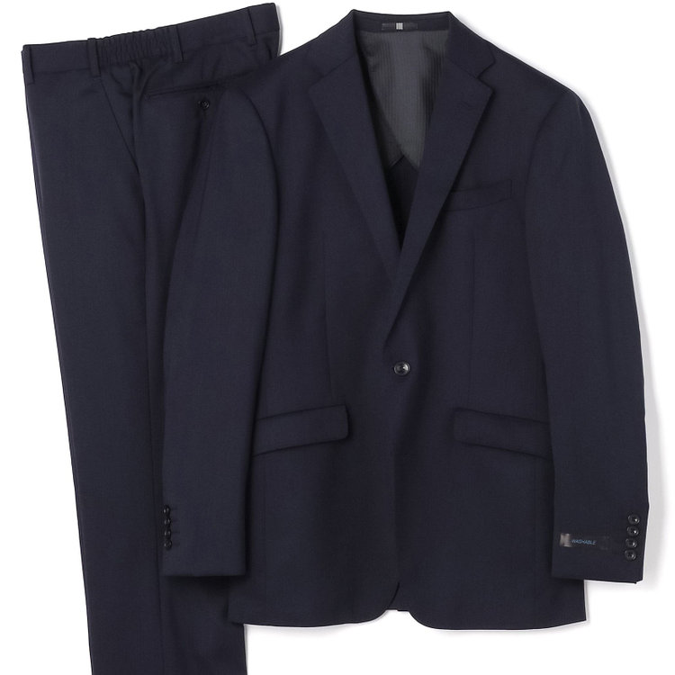 SUIT SELECT　アウトレット 【WEB限定/OUTLET/汚れ・キズ等有】【KSW】【年間】2釦シングルスーツ 0タック/ネイビー/ウエストシャーリング/ウォッシャブル/MOVING STRETCH/※裾上げ必要 紺中間