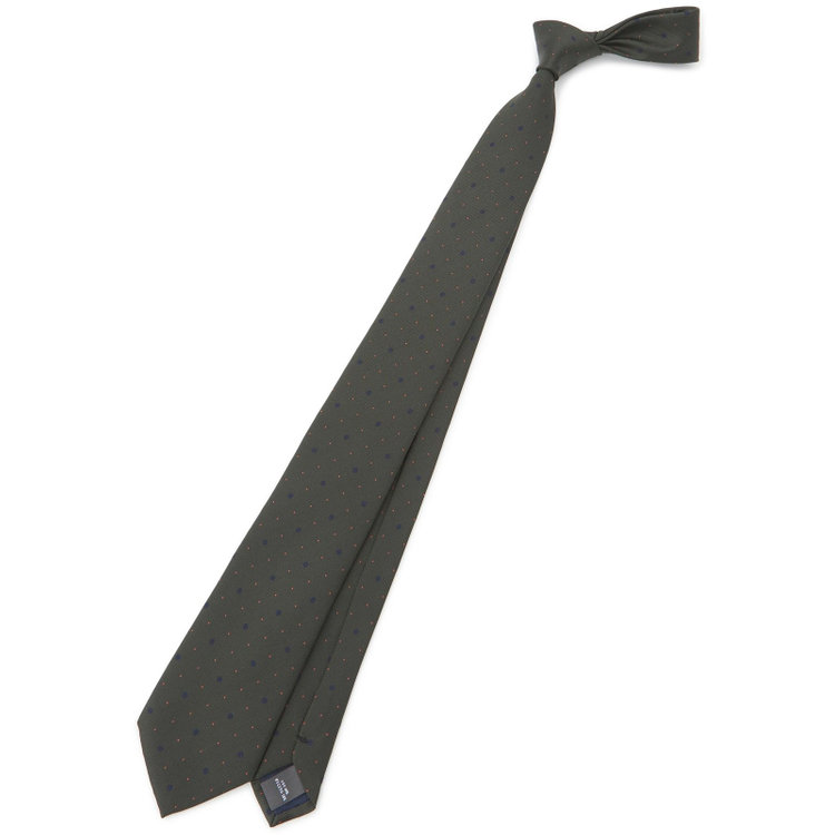 【BLACK LINE】シルクブレンドドットネクタイ 7.5cm幅/グリーン