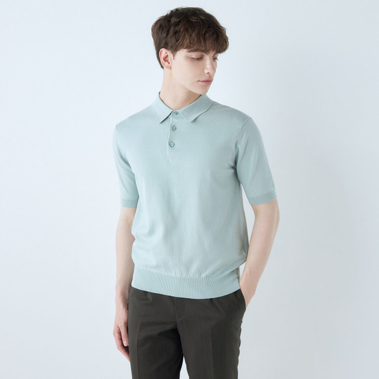 SUIT SELECT　アウトレット 【WEB限定/OUTLET/汚れ・キズ等有】【RBC】【5分袖】コットンブレンドレトロポロシャツ/ブルー 青淡色