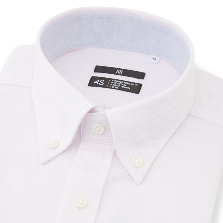 SUIT SELECT　アウトレット 【WEB限定/OUTLET/汚れ・キズ等有】【BLACK LINE/半袖】ボタンダウンワイシャツ/ピンク×ドビー/襟裏別布/「FREEZETECH 氷撃」冷感PRINT「4S」スーパーノンアイロン・ストレッチ 赤淡色