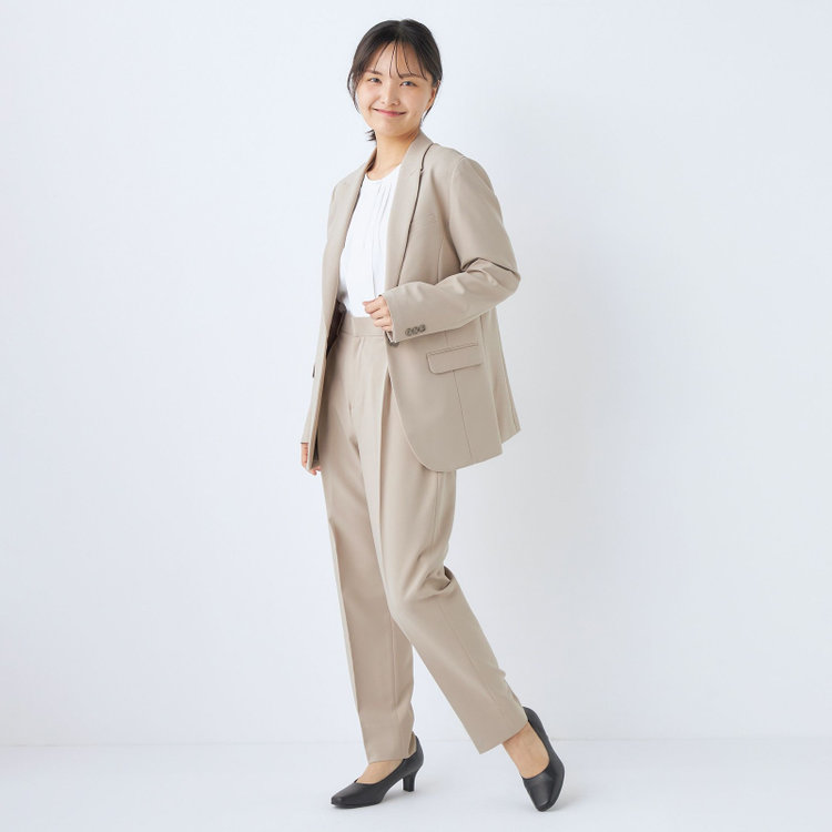 シルバーライン 【SL】【年間】1釦シングルパンツスーツ/グレージュ/パンツウエストシャーリング/ウォッシャブル/※パンツ裾上げ済仕様 茶淡色
