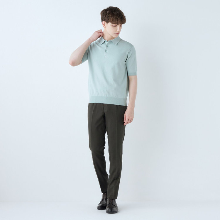 SUIT SELECT　アウトレット 【WEB限定/OUTLET/汚れ・キズ等有】【RBC】【5分袖】コットンブレンドレトロポロシャツ/ブルー 青淡色
