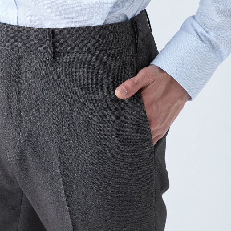ブラックライン 【発送在庫あり】【SLIM TAPERED】【年間】ポリエステル0タックテーパードパンツ/グレー/ウエストムーブ/ウォッシャブル/4S/※裾上げ必要 グレー中間