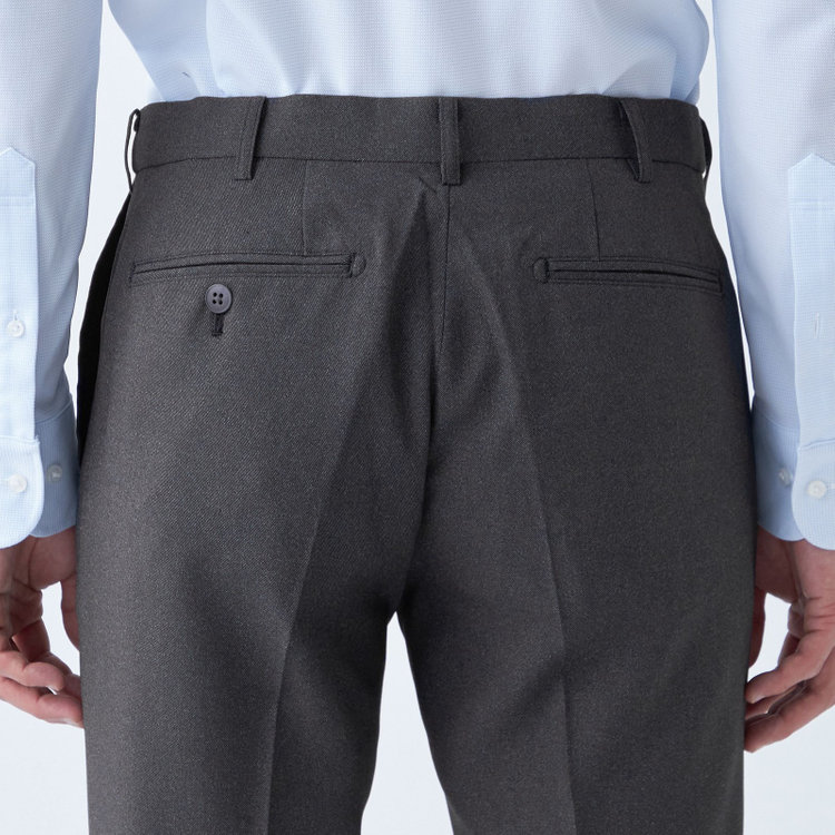 ブラックライン 【発送在庫あり】【SLIM TAPERED】【年間】ポリエステル0タックテーパードパンツ/グレー/ウエストムーブ/ウォッシャブル/4S/※裾上げ必要 グレー中間