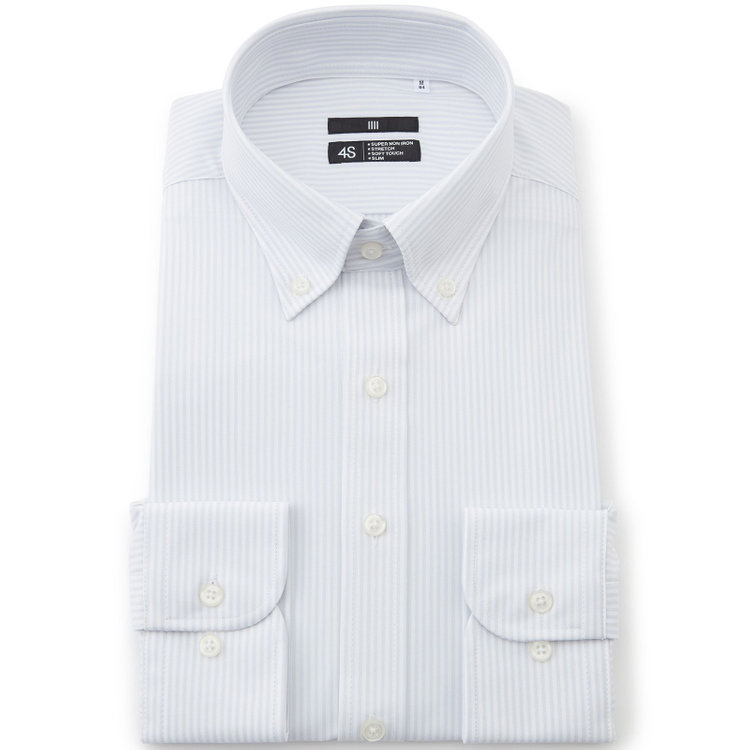 ブラックライン 【発送在庫あり】【BLACK LINE】ボタンダウンワイシャツ/グレー＆ホワイト×ストライプ/「4S」スーパーノンアイロン・ストレッチ グレー淡色