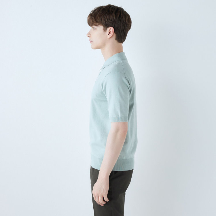 SUIT SELECT　アウトレット 【WEB限定/OUTLET/汚れ・キズ等有】【RBC】【5分袖】コットンブレンドレトロポロシャツ/ブルー 青淡色