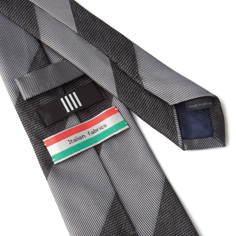 ブラックライン 【BLACK LINE】コットンシルクストライプネクタイ 7.5cm幅/グレー/ITALIAN FABRICS その他