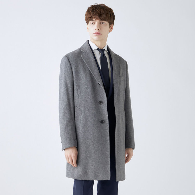 ブラックライン 【発送在庫あり】【BL】【AB体】ウールチェスターコート/グレー×ソリッド/NEW ZEALAND WOOL LIMITED EDITION グレー中間