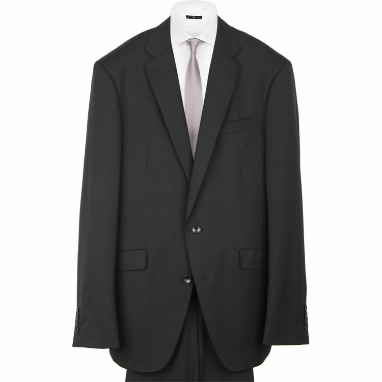 スーツセレクト 【WEB限定/OUTLET】【KSW】【年間】【フォーマル対応可】2釦シングルスーツ 0タック/ブラック×ソリッド+SUPER TOUGH 100'S ブラック系(黒)